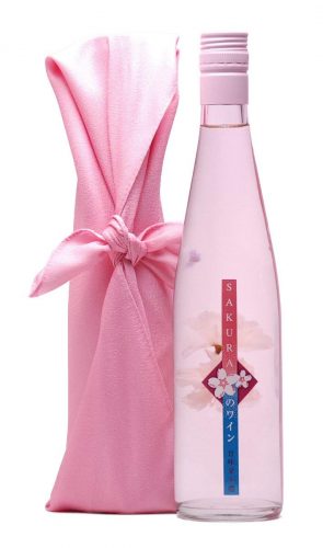 母の日限定風呂敷で包んださくらのワイン 桜の花びら入りの可愛いロゼワイン 500ml